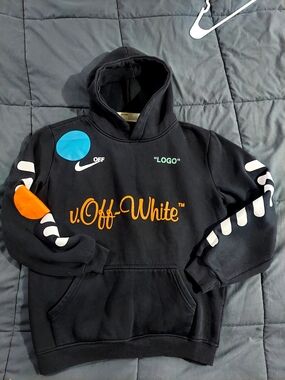 Off-White Black Hoodie with Orange & Blue Accents